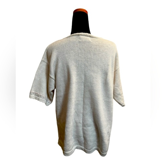 VINTAGE DANA SCOTT Cotton Floral Waist Embroidered Short Sleeve Sweater SZ M EUC - Picture 6 of 14